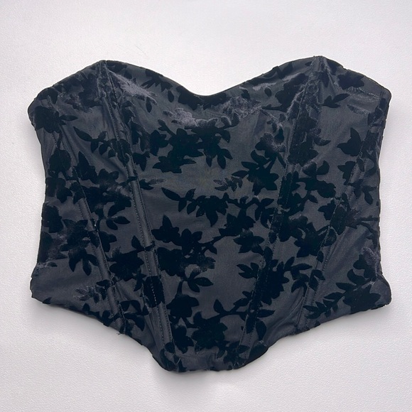Tic Toc Tops - whimsygoth goth Elegant Black‎ Floral Corset Top burned velvet romantic ethereal